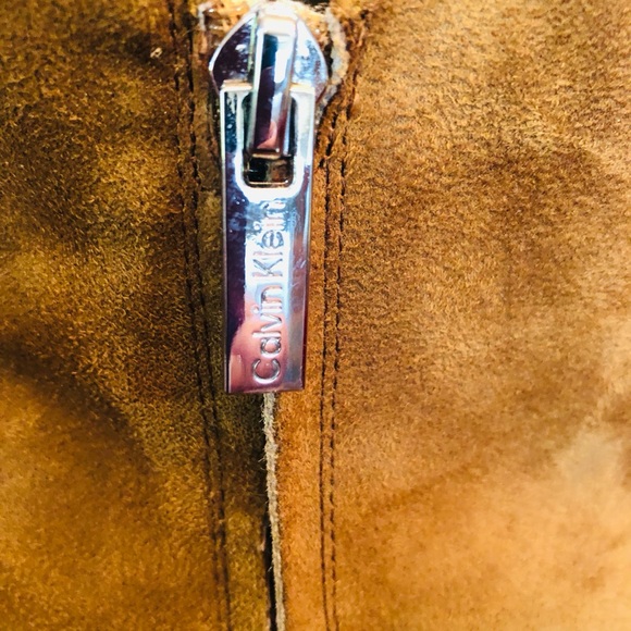 Calvin Klein Boots Dhara Brown Logo Buckle Ankle Booties Faux Suede I bought new - Picture 4 of 12